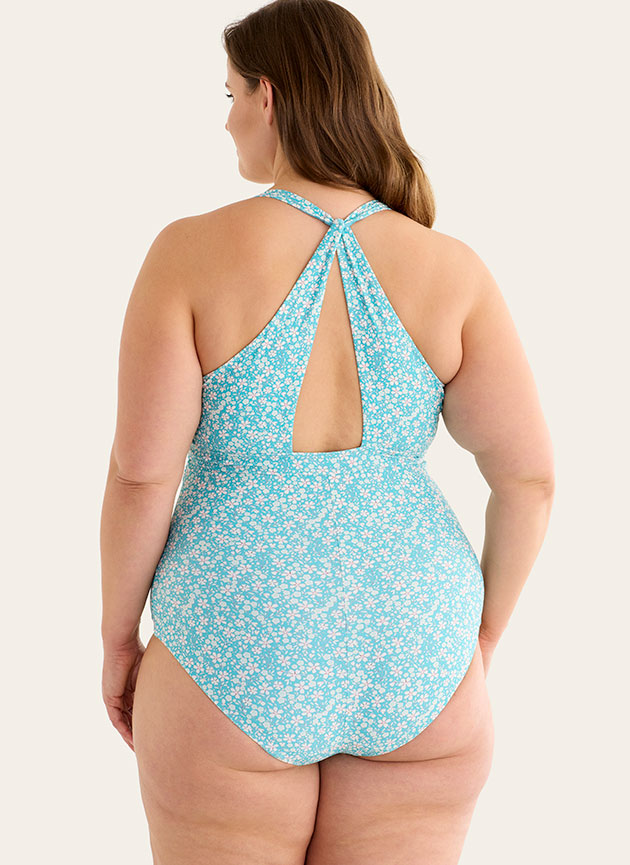Maui Swimsuit, Aqua/White