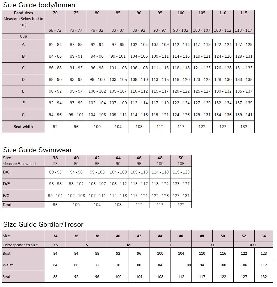 Fit Me Bra & Underwear Size Guide, Size Chart